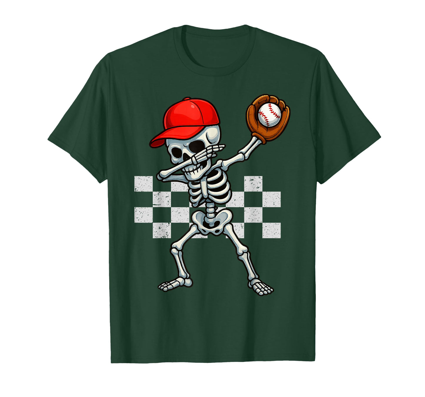 Baseball Skeleton Dabbing Checkered Sports Player T-Shirt