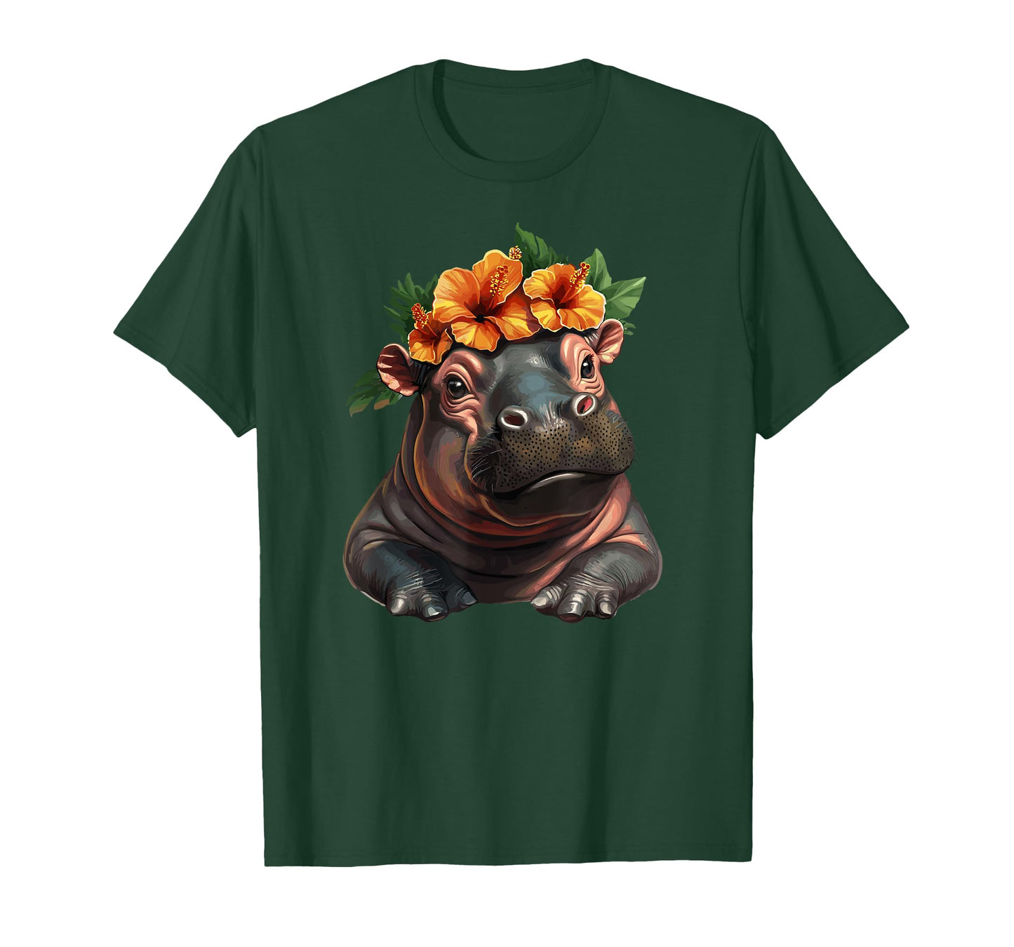 Cute Hippo With Hibiscus Flower Crown Charm T-Shirt