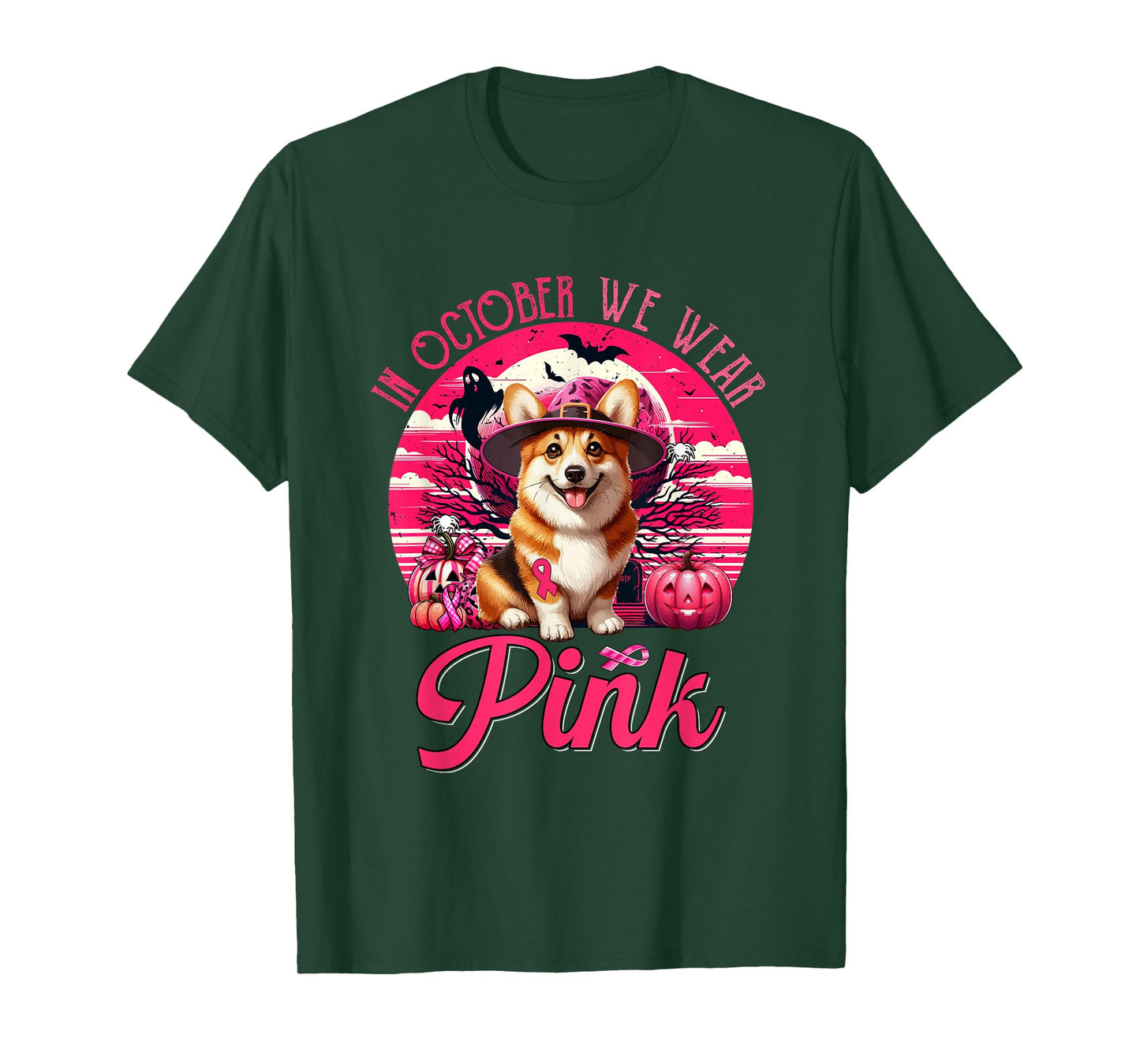In October We Wear Pink Breast Cancer Awareness Corgi T-Shirt