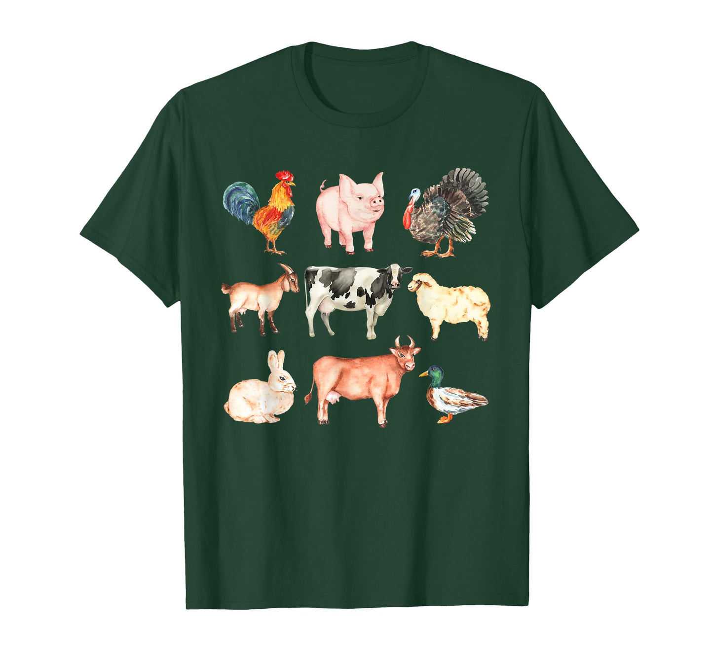 Cute Farm Animals Cow Pig Chicken Rabbit Duck Sheep and Goat T-Shirt