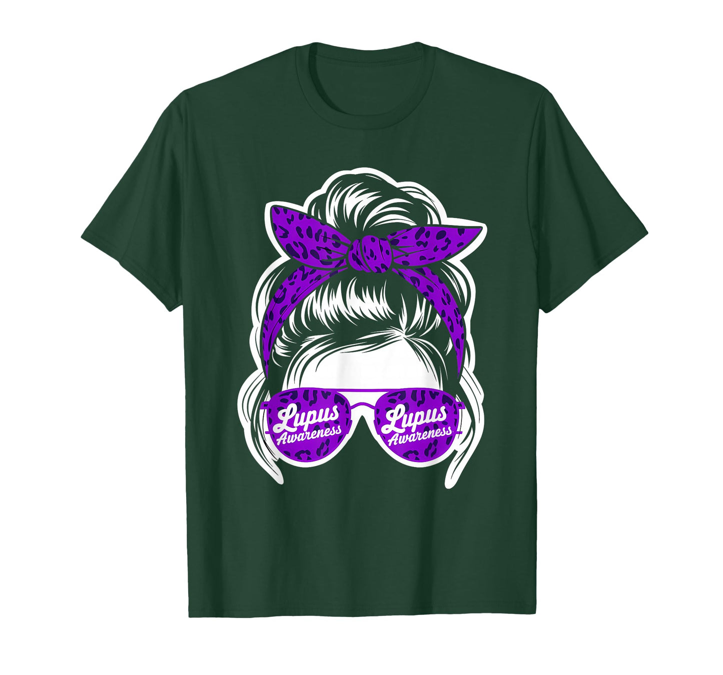 Lupus Awareness Messy Hair Bun Leopard Purple Ribbon T-Shirt