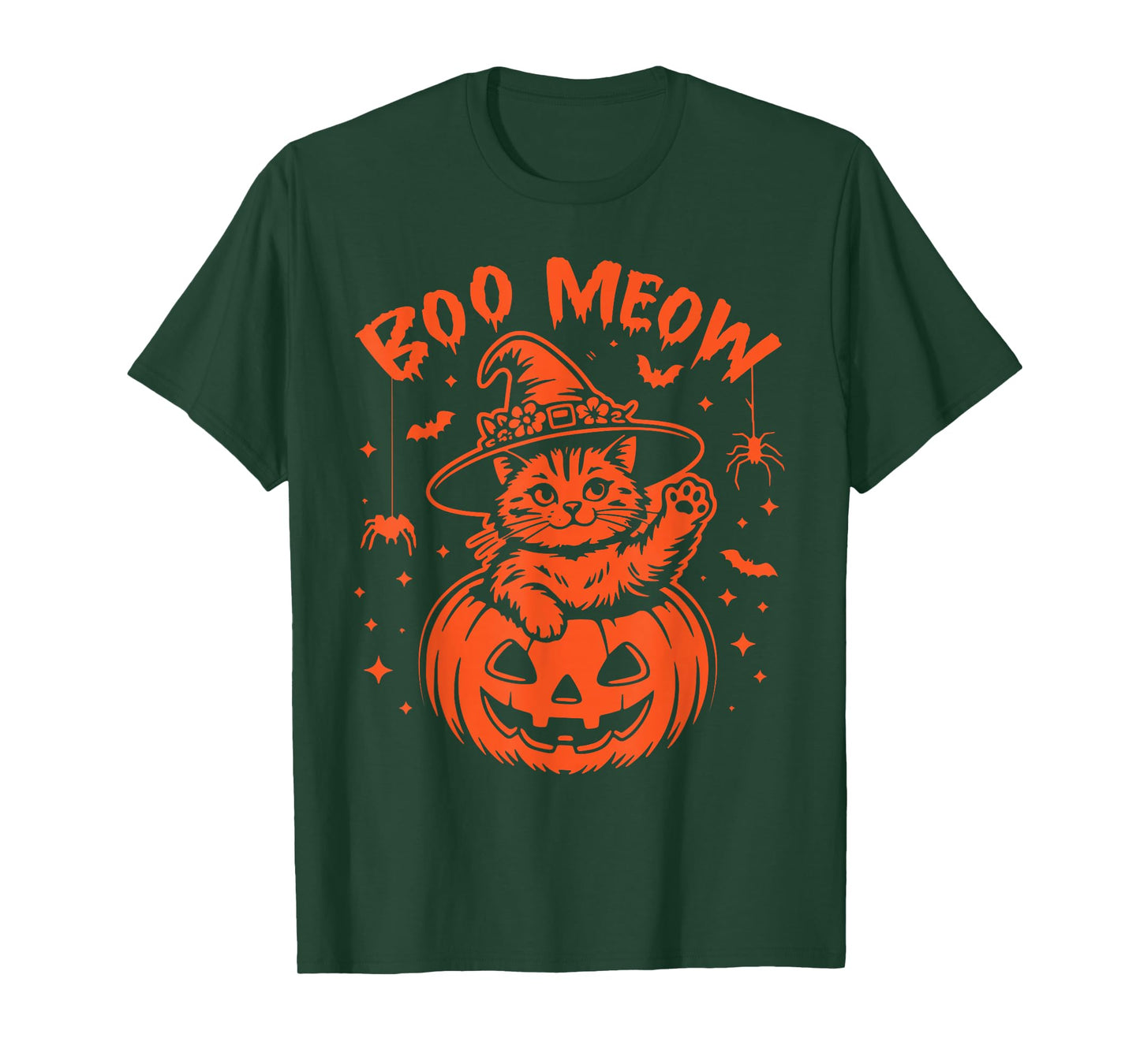 Meow Halloween Black Cat and Pumpkin Costume Men Women Kids T-Shirt