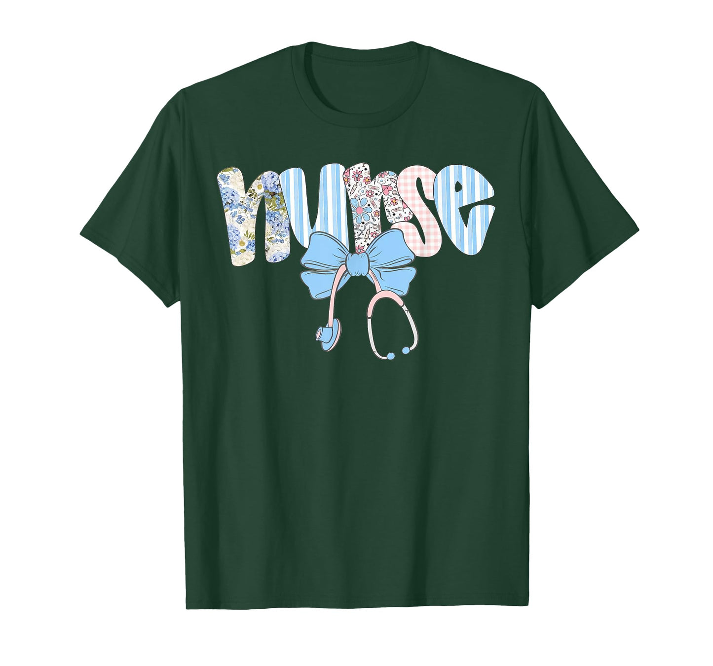 Preppy Nurse Floral Coquette Blue Stethoscope Bow Nurse Life T-Shirt