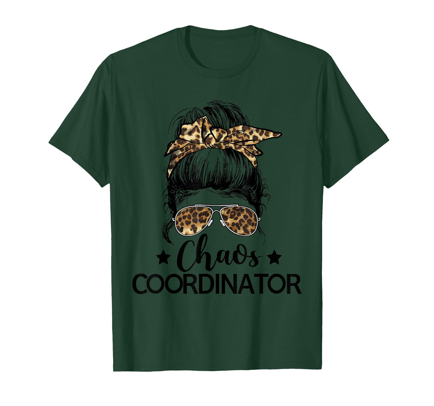 Funny Chaos Coordinator Leopard Messy Bun Boss Lady Women T-Shirt