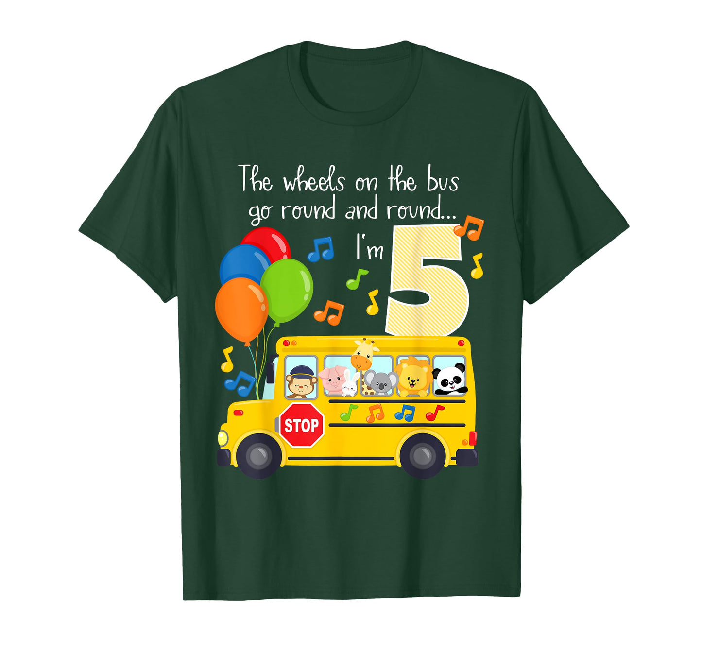 The Wheels On The Bus 5th Birthday 5 Yrs Old Family Matching T-Shirt