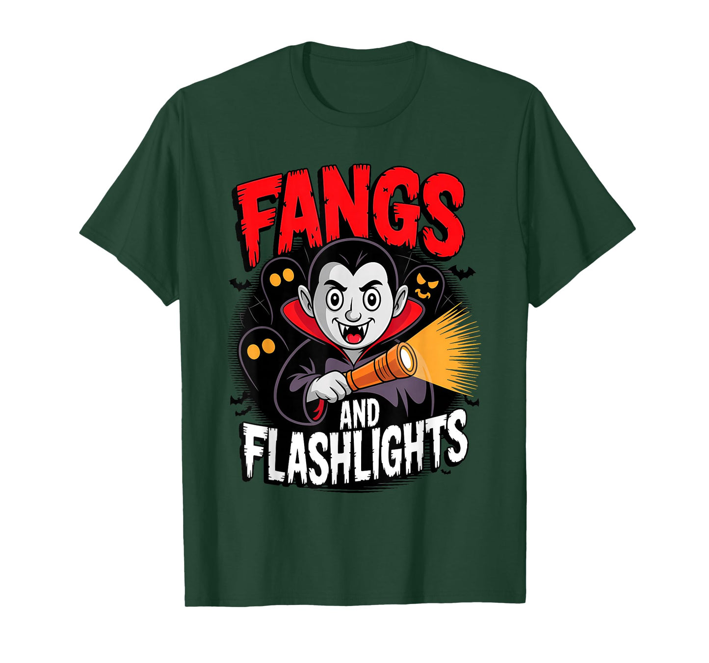 Fangs and Flashlights Vampires Ghost Hunting Halloween T-Shirt