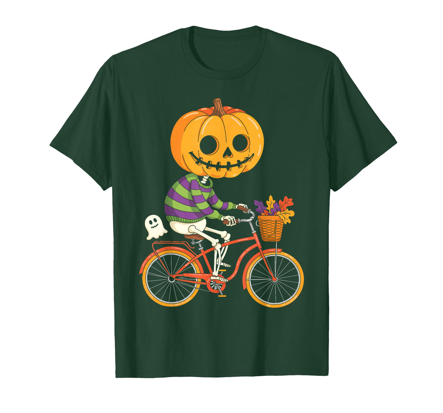 Halloween Skeleton Riding Vintage Bicycle Pumpkin Costume T-Shirt