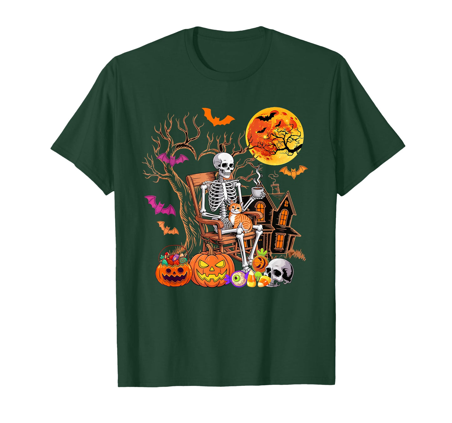 Skeleton Drinking Coffee Halloween Carved Pumpkin Lover T-Shirt