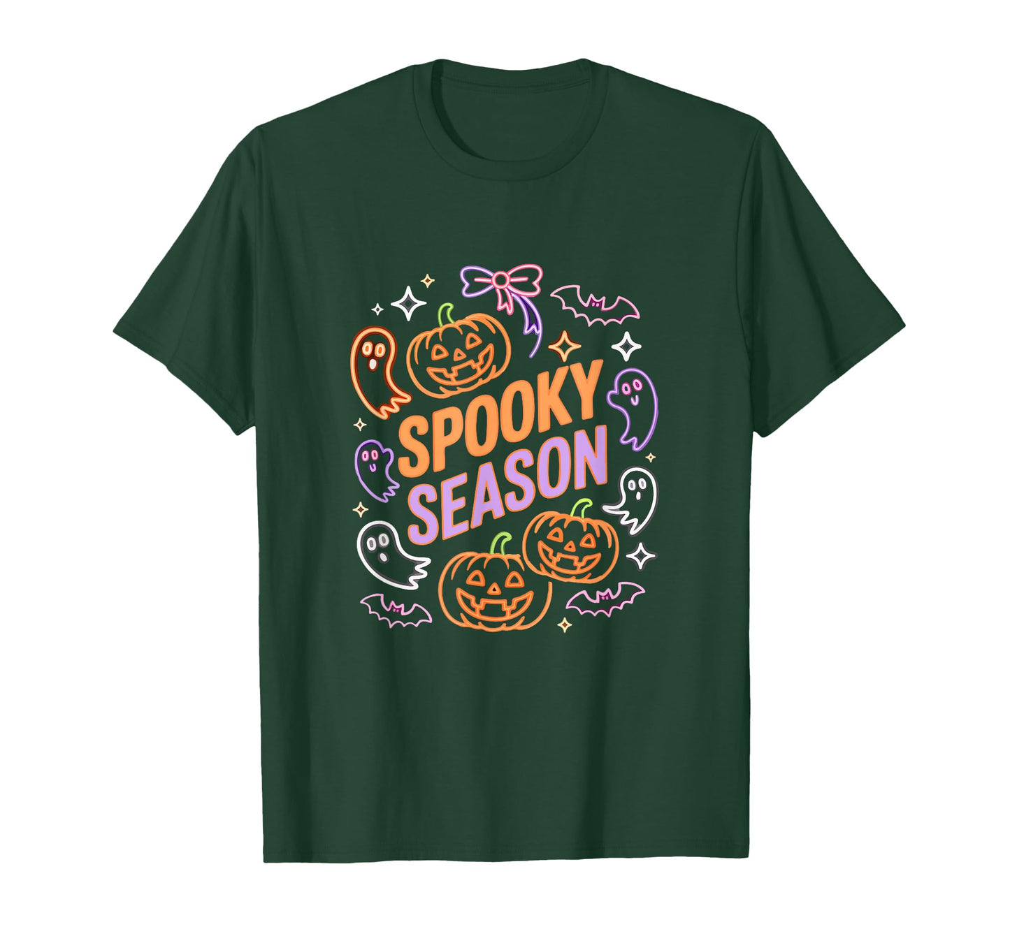 Spooky Horror Season Halloween Colorful Pumpkins Boo Ghosts T-Shirt