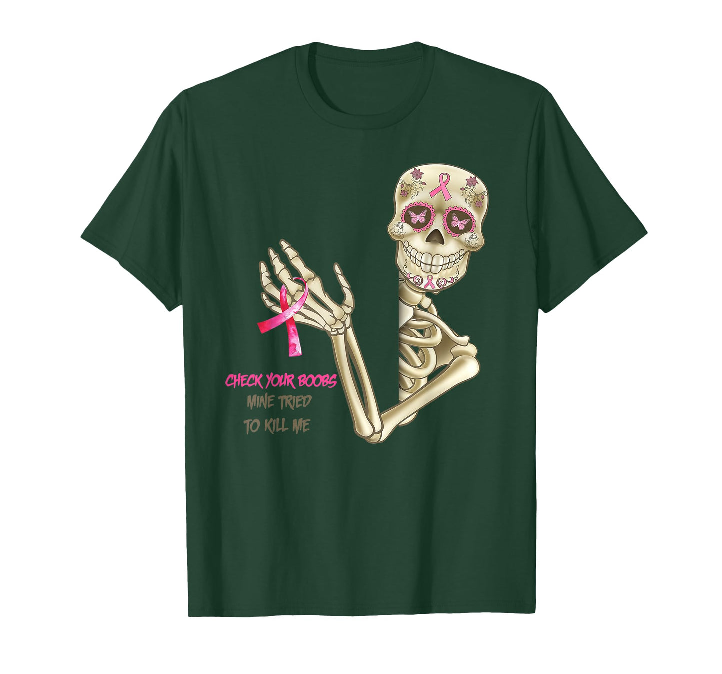Check your boobs skeleton breast cancer awareness T-Shirt