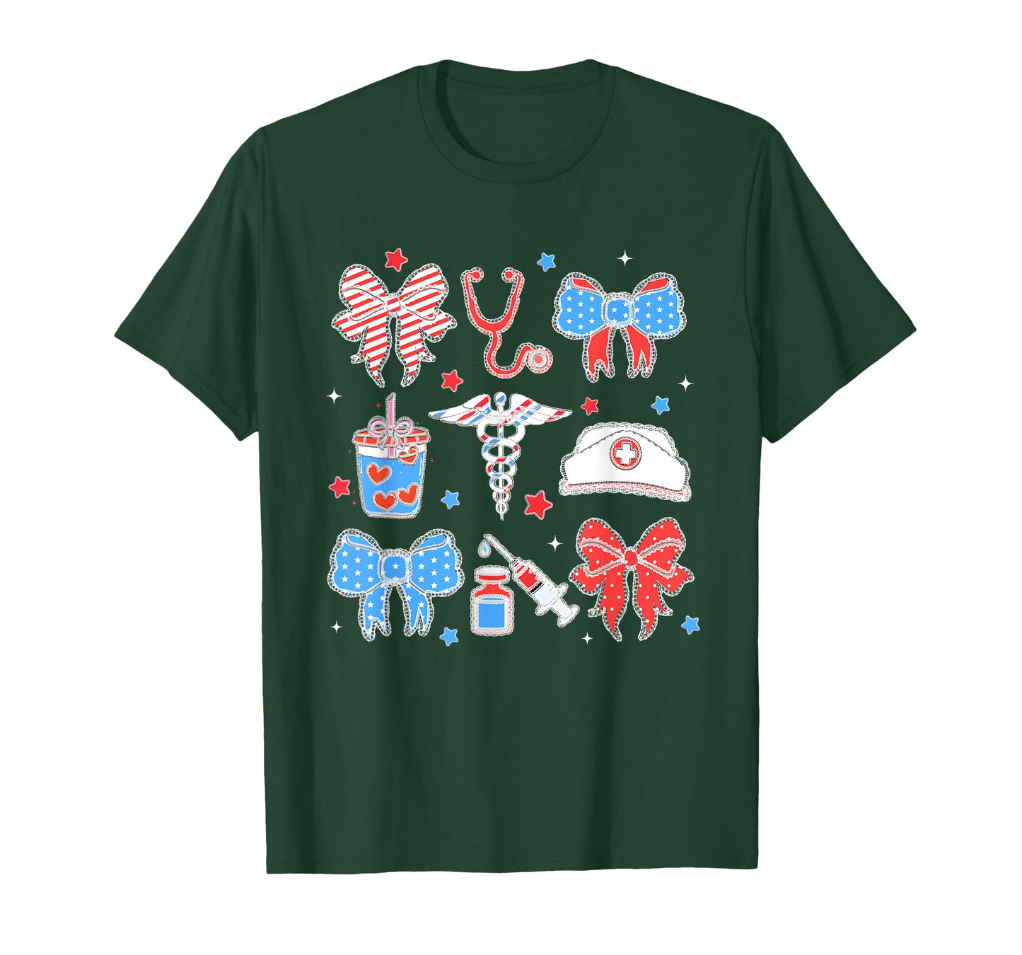 Nurse Bow Stethoscope American Patriotic 4th of July T-Shirt