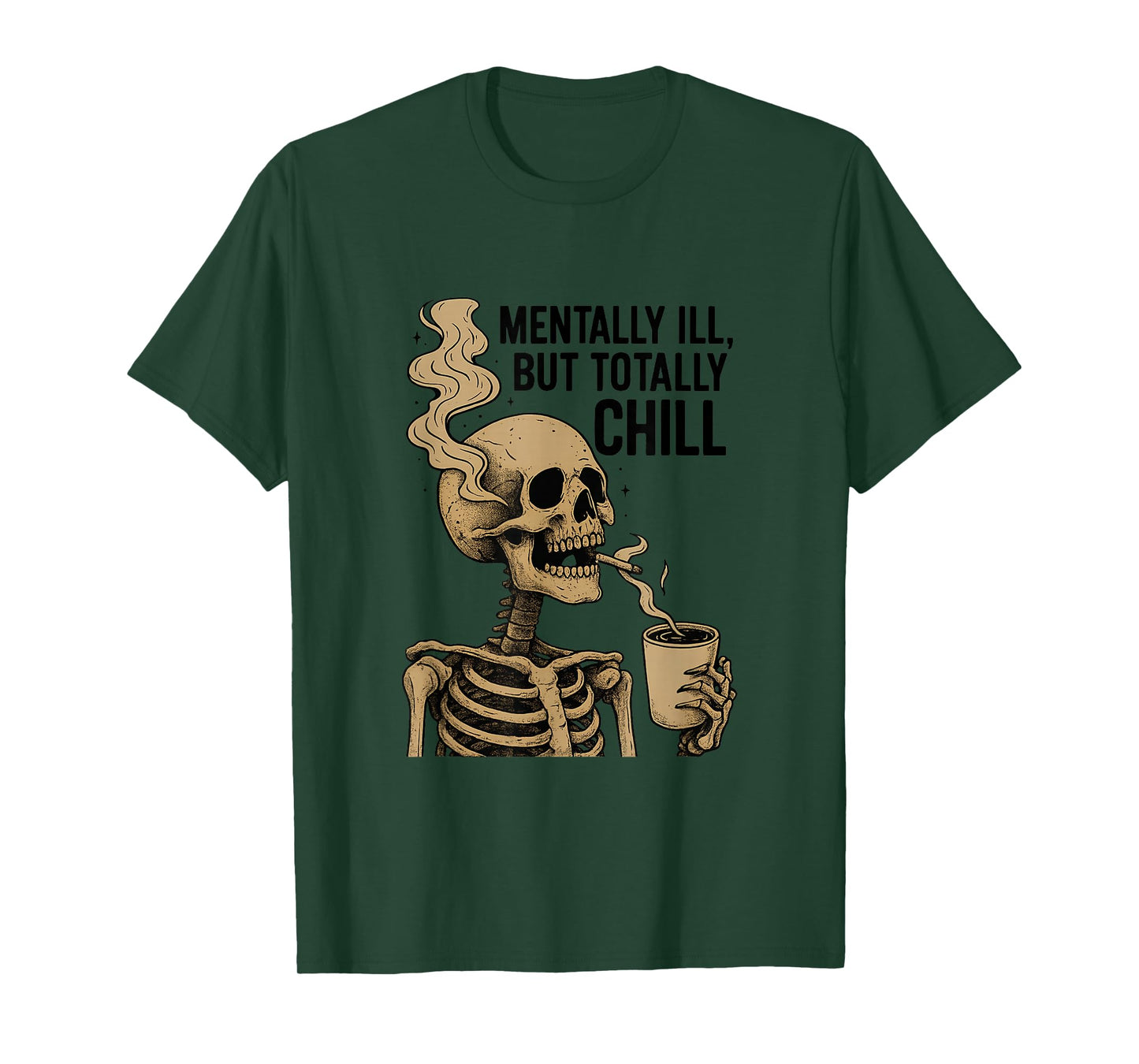 Skeleton Drinking Coffee Halloween Gothic Spooky Design T-Shirt