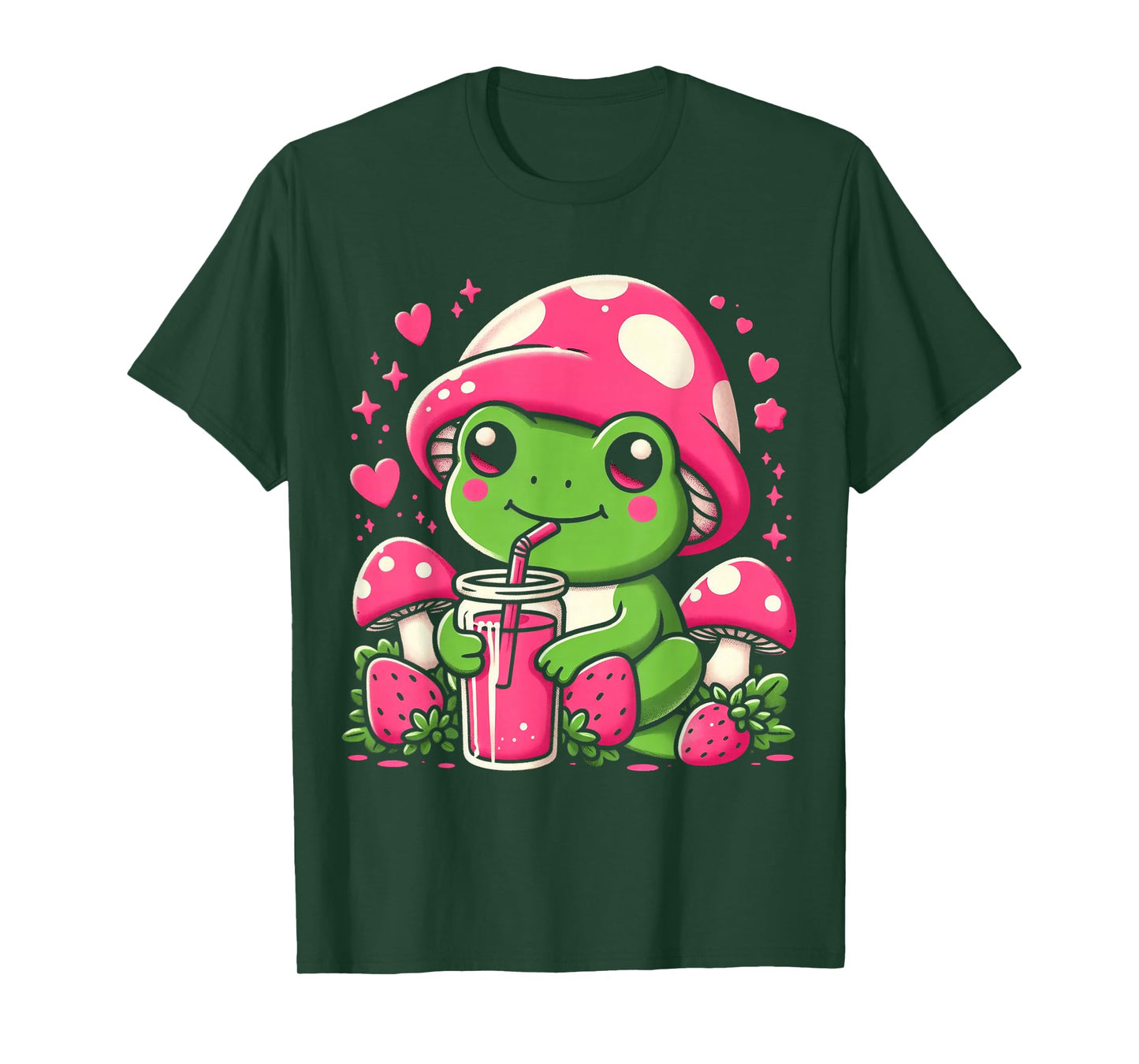 Kawaii Frog & Mushroom Tee - Strawberry Lover T-Shirt