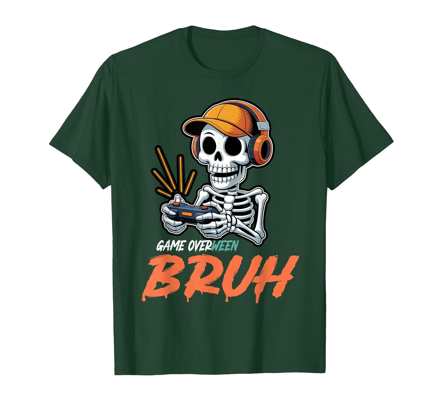 Halloween Skeleton Gamer Video Game Overween Bruh Boys Men T-Shirt