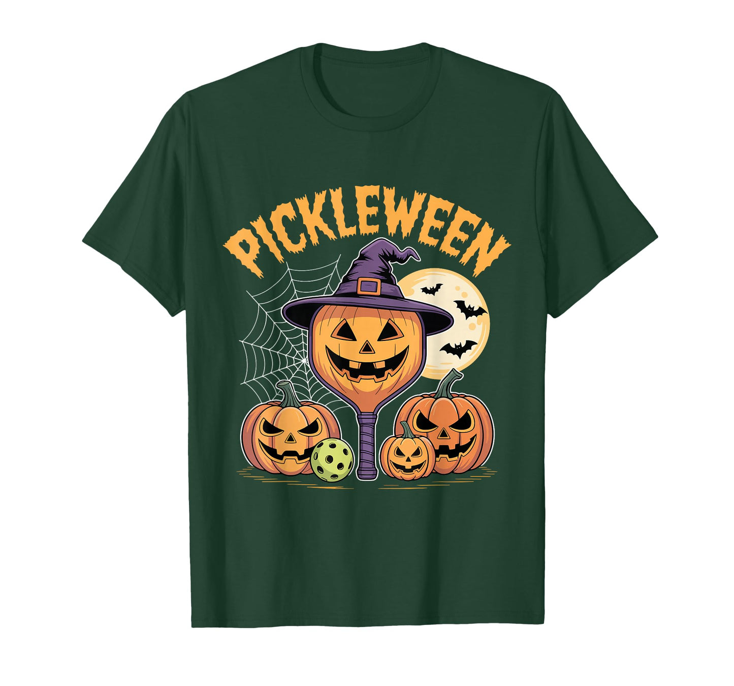 Pickleween Pickleball Player Spooky Halloween Pumpkin T-Shirt
