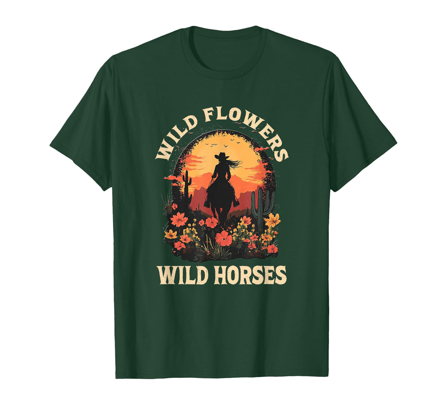 Western Cowgirl Rides Wild Horse Wild Flowers Wild Horses T-Shirt
