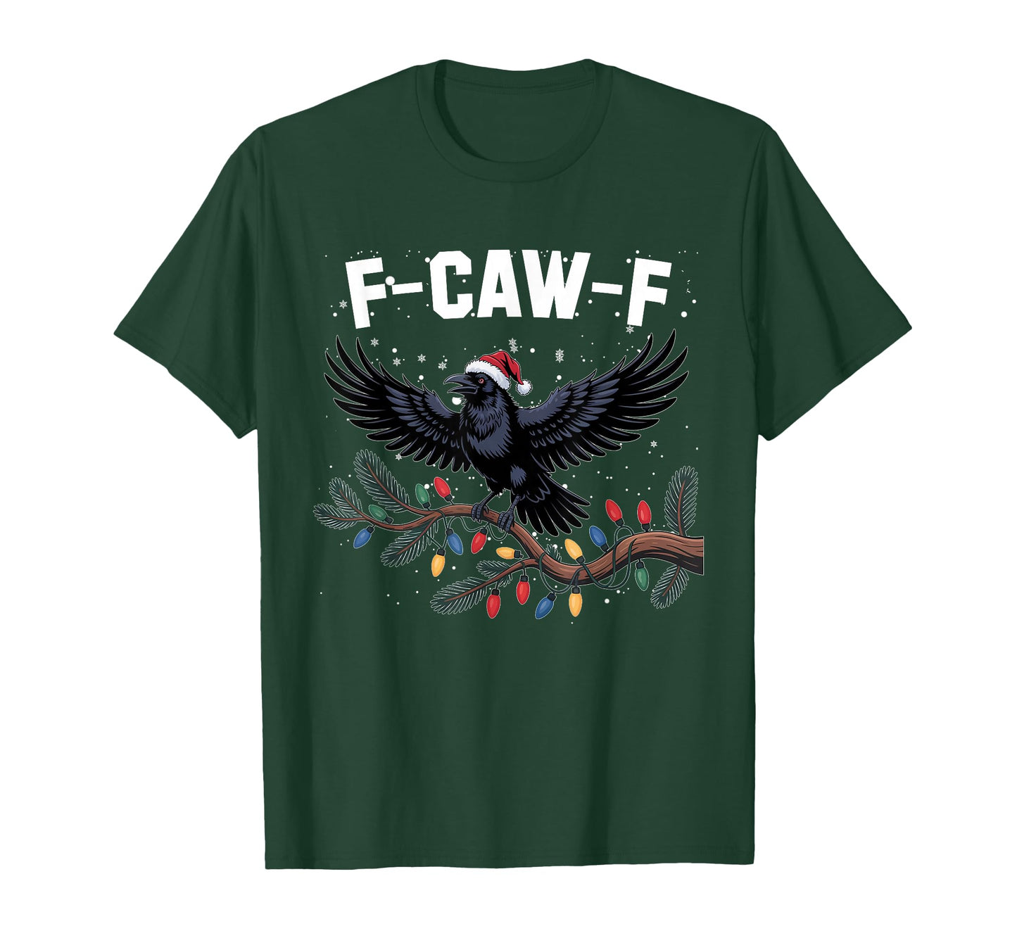 Crow F-CAW-F Black Bird Gothic Christmas Lights Santa Hat T-Shirt