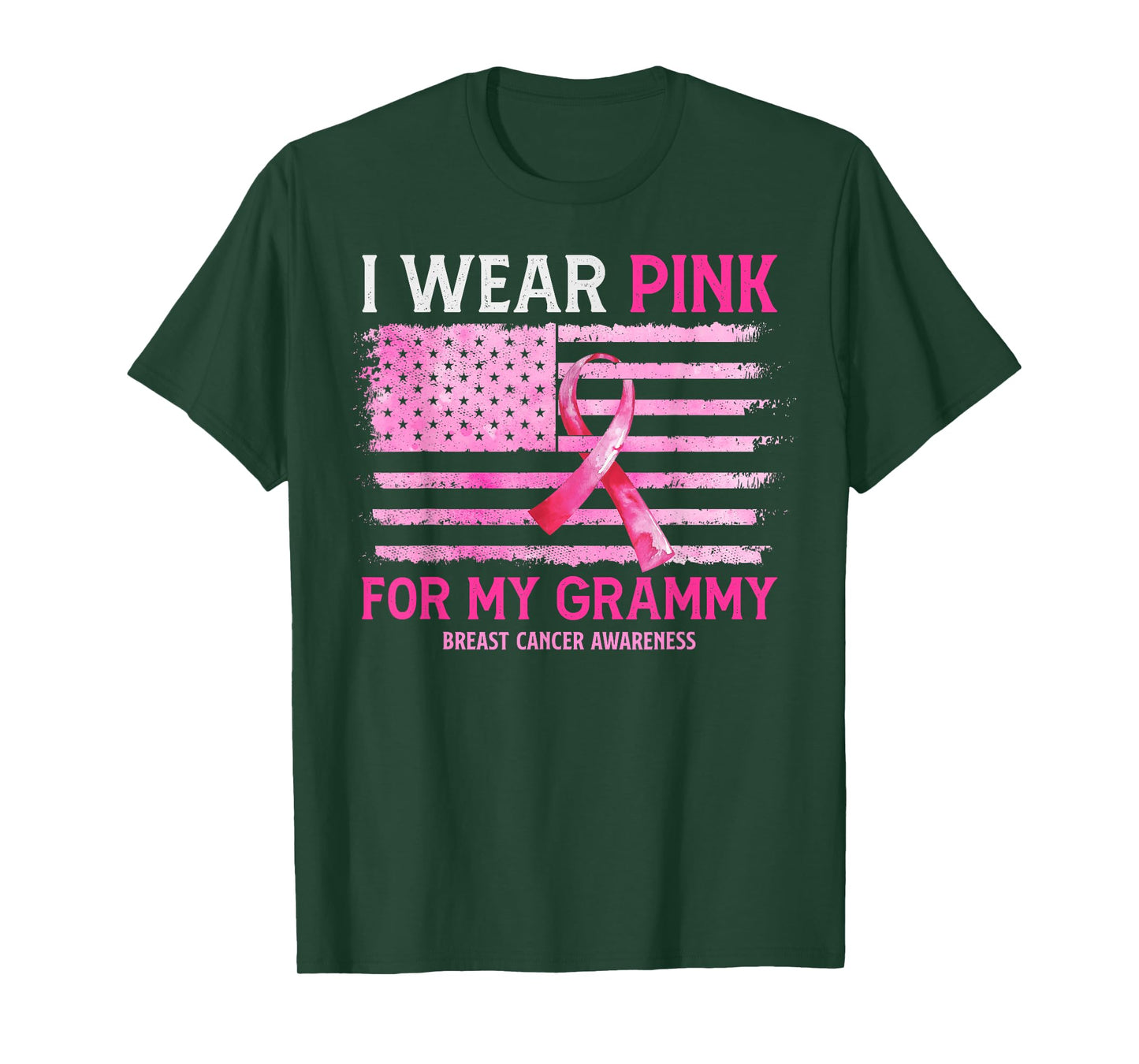 I Wear Pink For My Grammy Breast Cancer American Flag T-Shirt
