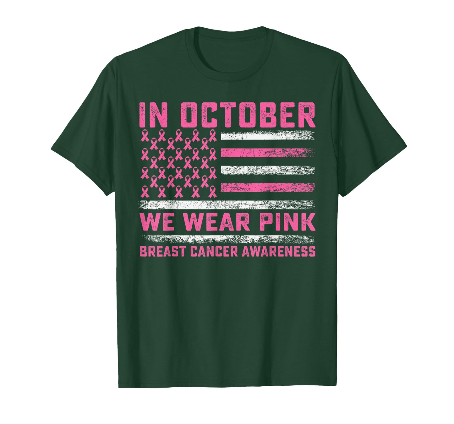 In October We Wear Pink US Flag Breast Cancer Awareness T-Shirt