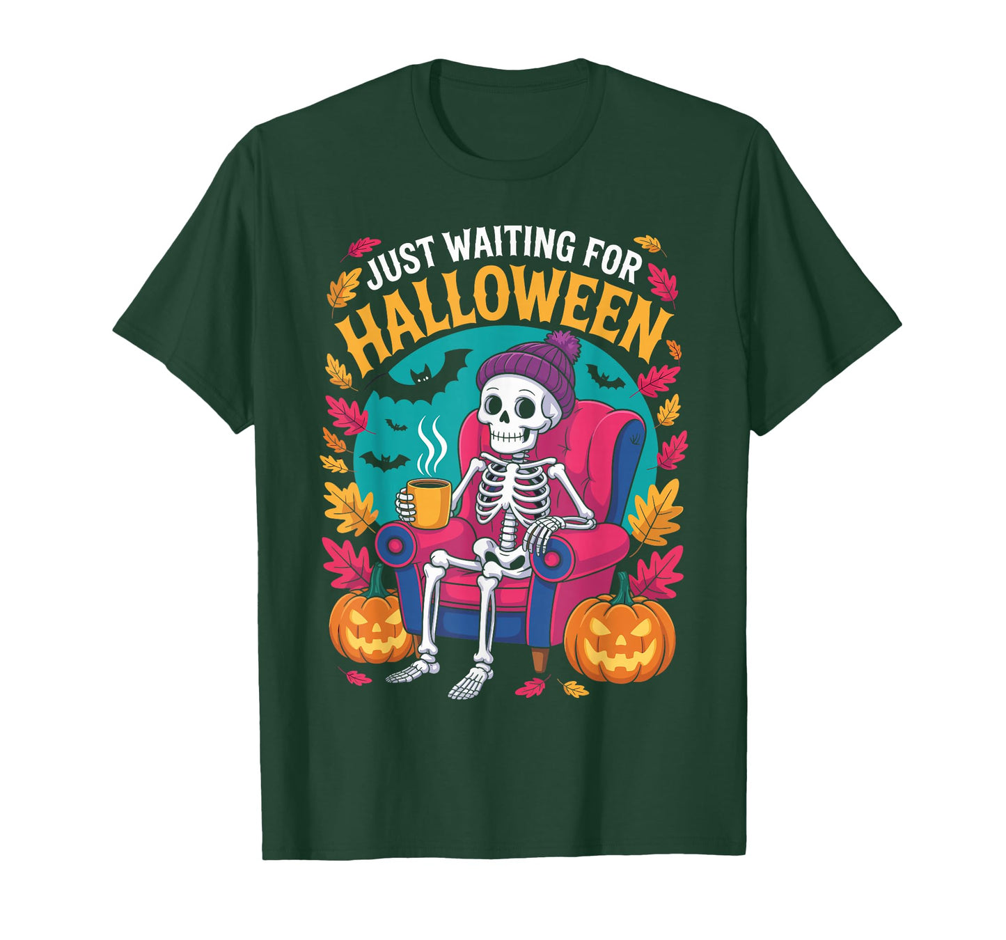 Just Waiting for Halloween Costume Summerween Skeleton Funny T-Shirt