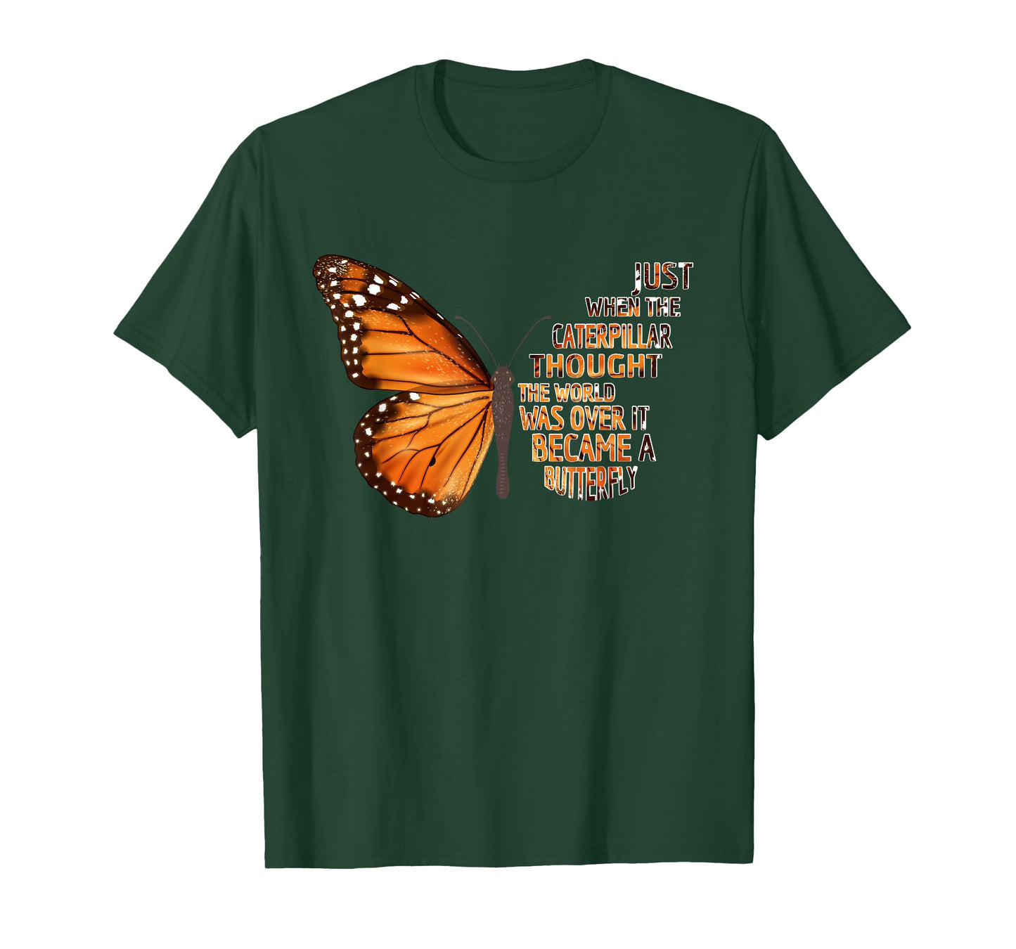 Monarch Butterfly Plant Milkweed Lovers Gifts Co. Just When The Caterpillar Thought The World Was Over Black Unisex-Adults T-Shirt
