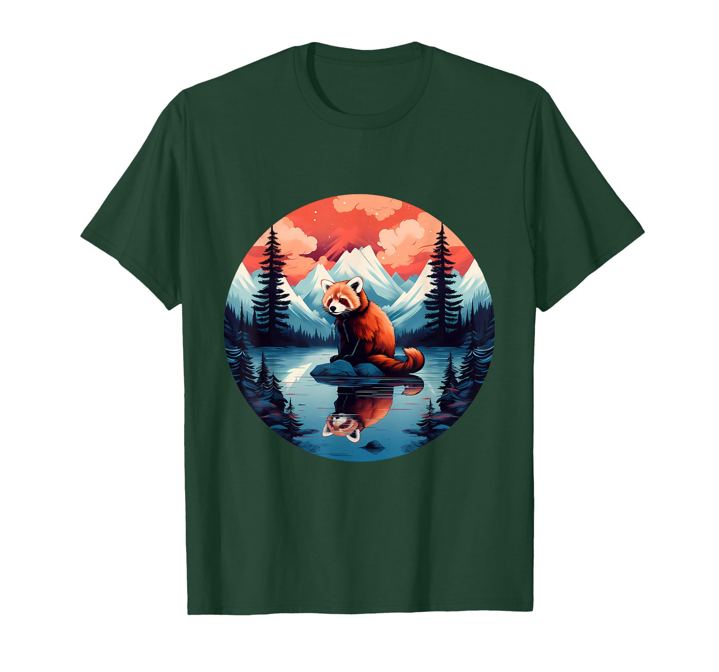 Forest Animal Art Red Panda Colorful Landscape Animal Art Wildlife Artwork T-Shirt