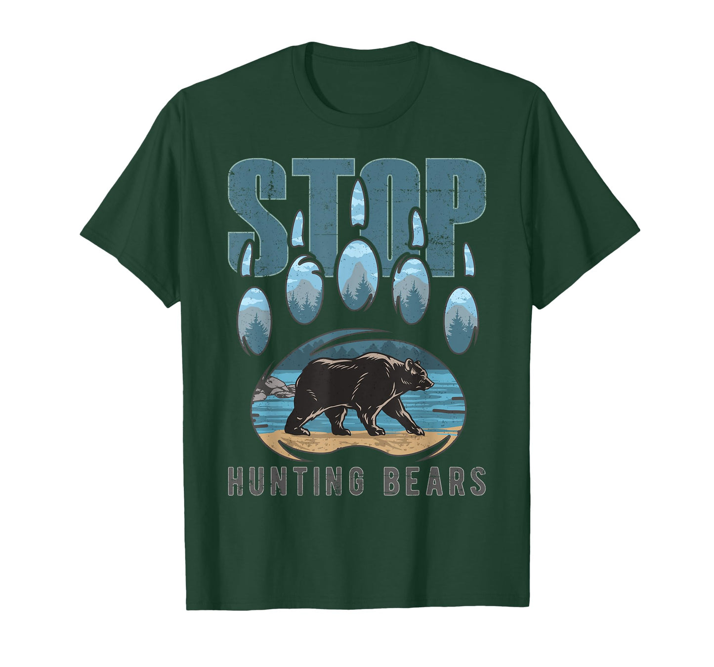 Walking Bear Silhouette Stop Hunting Bears paw print Bear T-Shirt