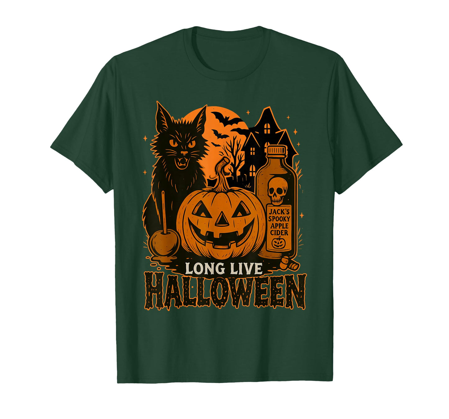 Long Live Halloween - Spooky Black Cat Halloween Cat Lover T-Shirt