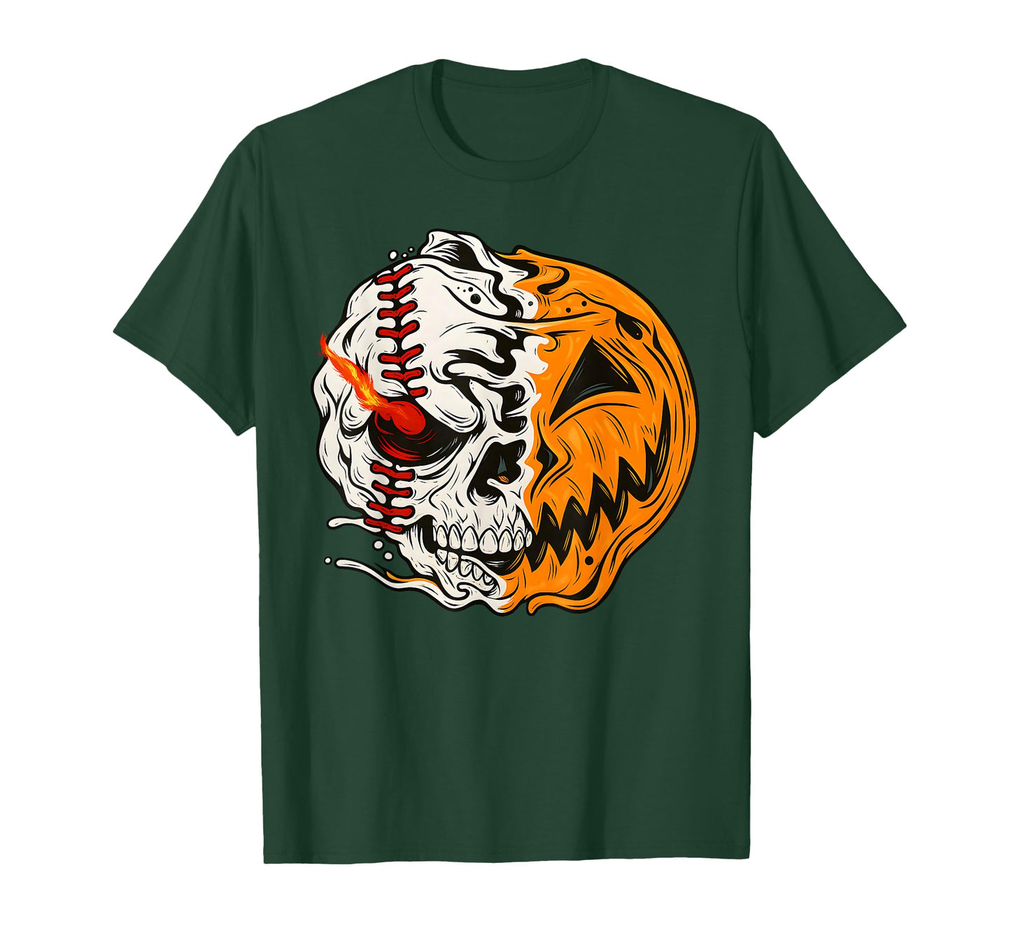 Halloween Baseball Player Pumpkin Skull Skeleton Spooky Kids T-Shirt