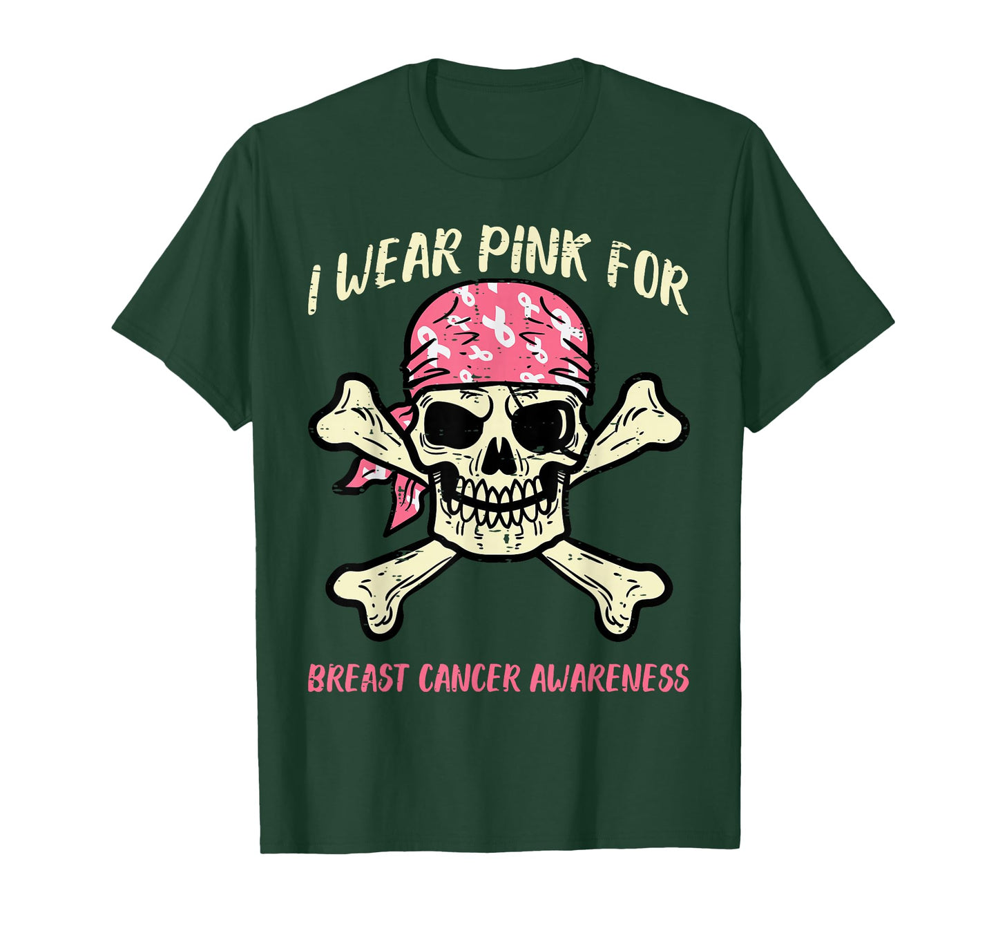 I Wear Pink Breast Cancer Pirate Skull Aware Men Kids Women T-Shirt