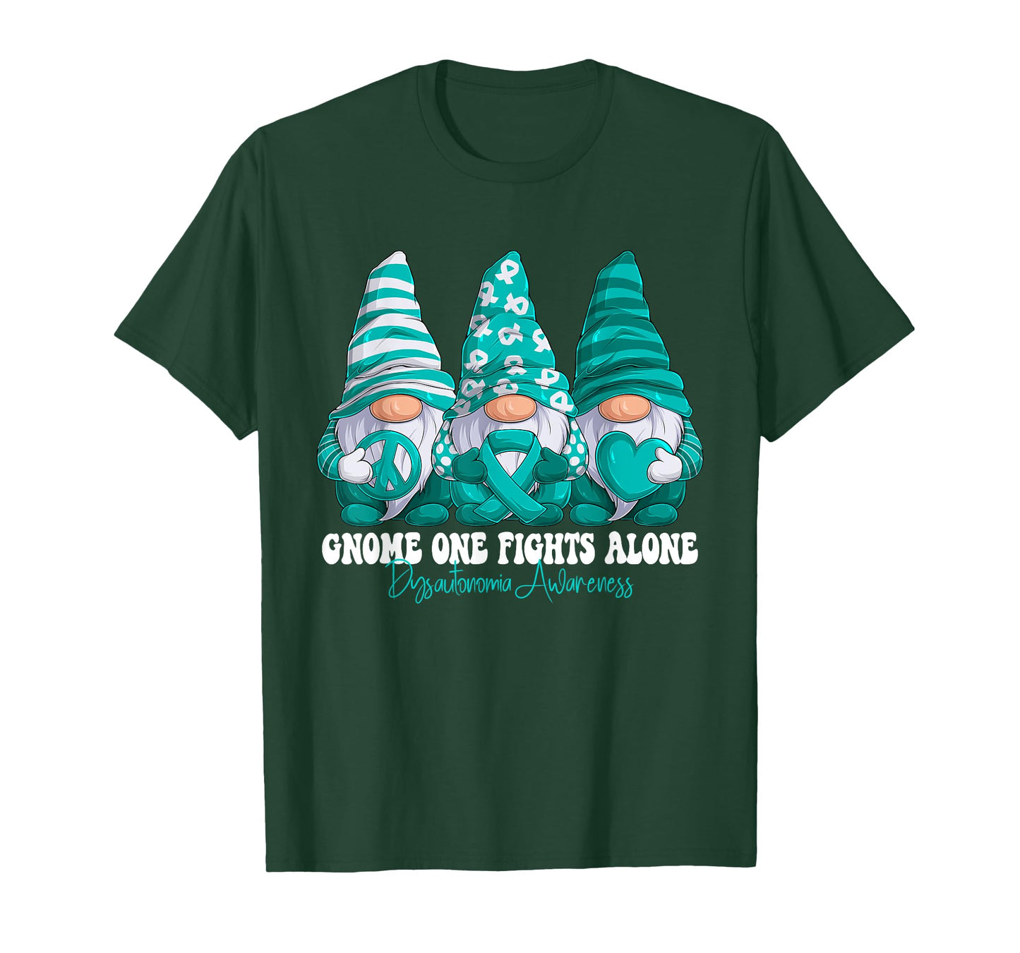 Dysautonomia Awareness Month Teal Ribbon Gnomies Support T-Shirt