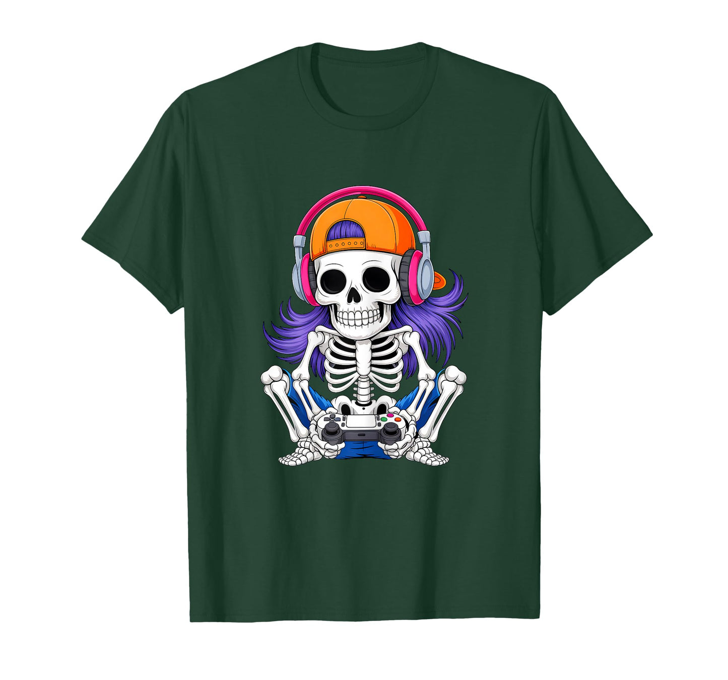 Funny Girls Halloween Skeleton Gamer Video Gaming Girl Women T-Shirt