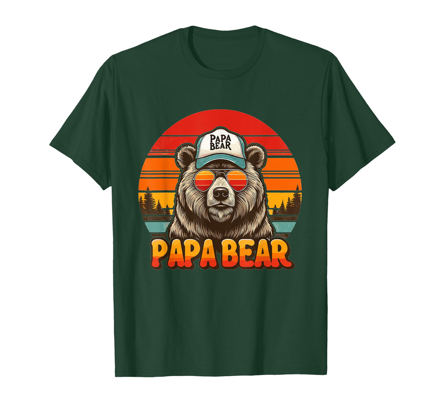 Papa Bear Retro Sunset Cool Dad for Father's Day T-Shirt