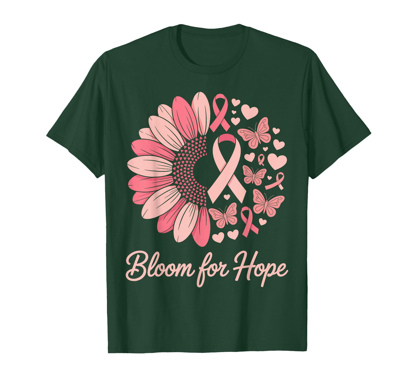 Bloom for Hope Pink Ribbon Sunflower Breast Cancer Support T-Shirt
