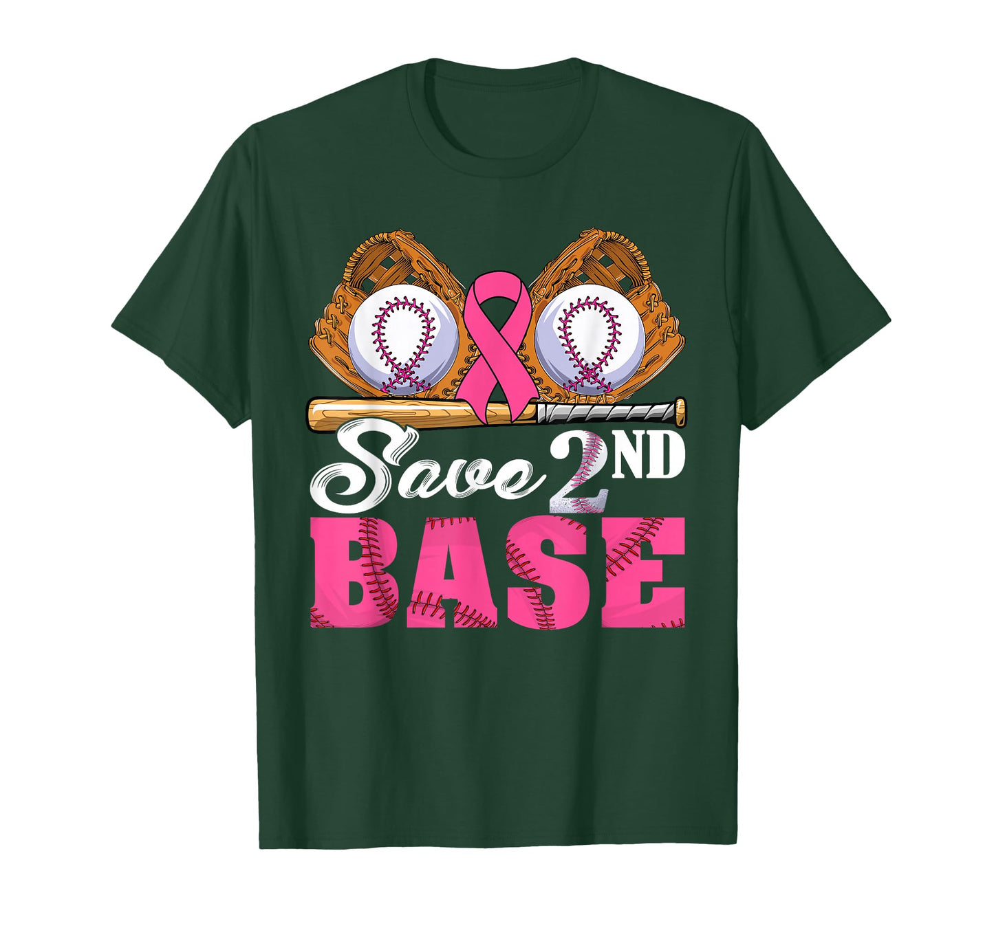 Save Second 2nd Base Breast Cancer Awareness Month Baseball T-Shirt