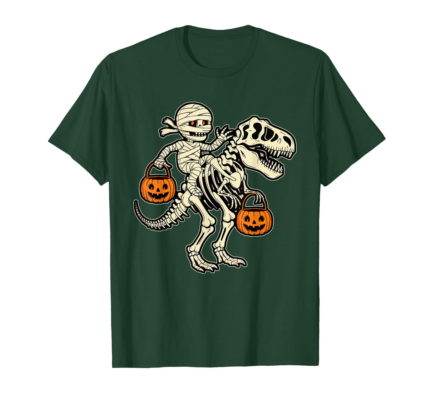 Mummy Skeleton Riding Dinosaur T Rex Kids Boys Men Halloween T-Shirt