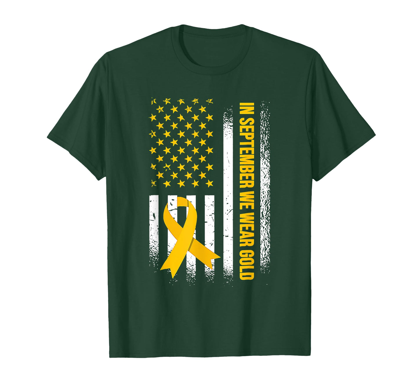 US Flag In September We Wear Gold Childhood Cancer Awareness T-Shirt