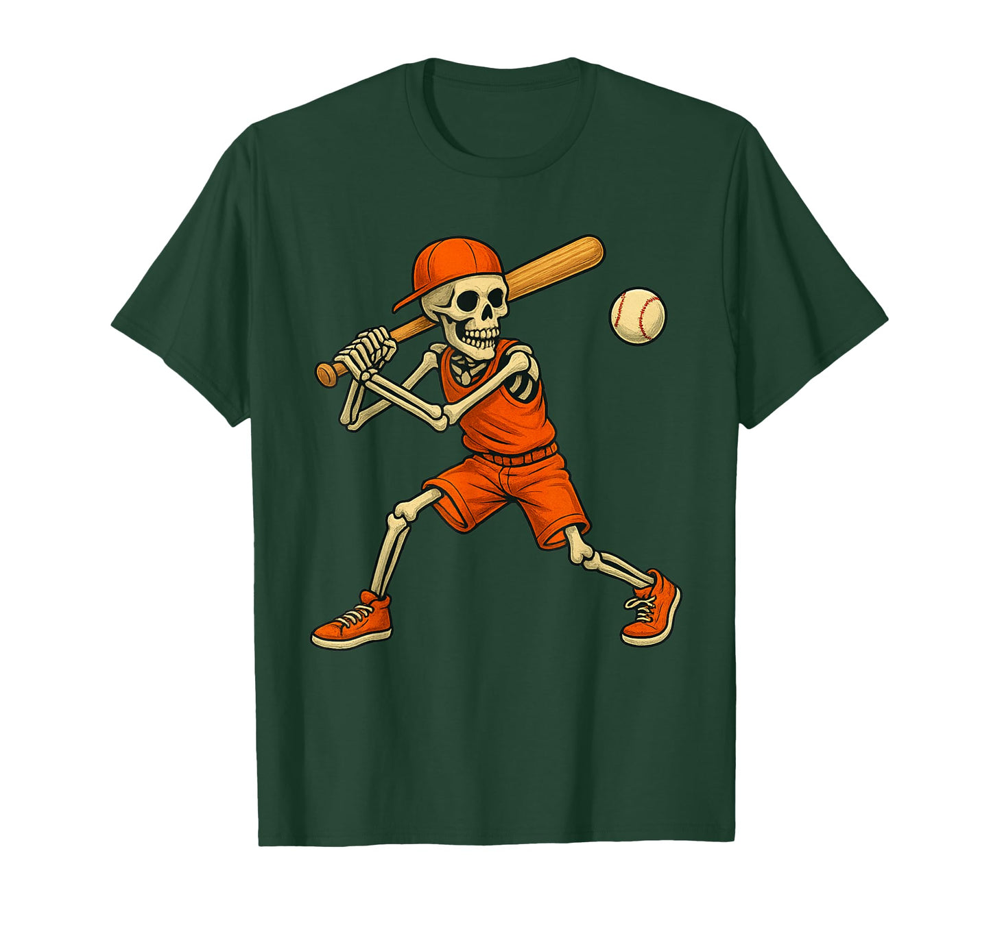 Baseball Skeleton Halloween Spooky Boys Baseball Player T-Shirt