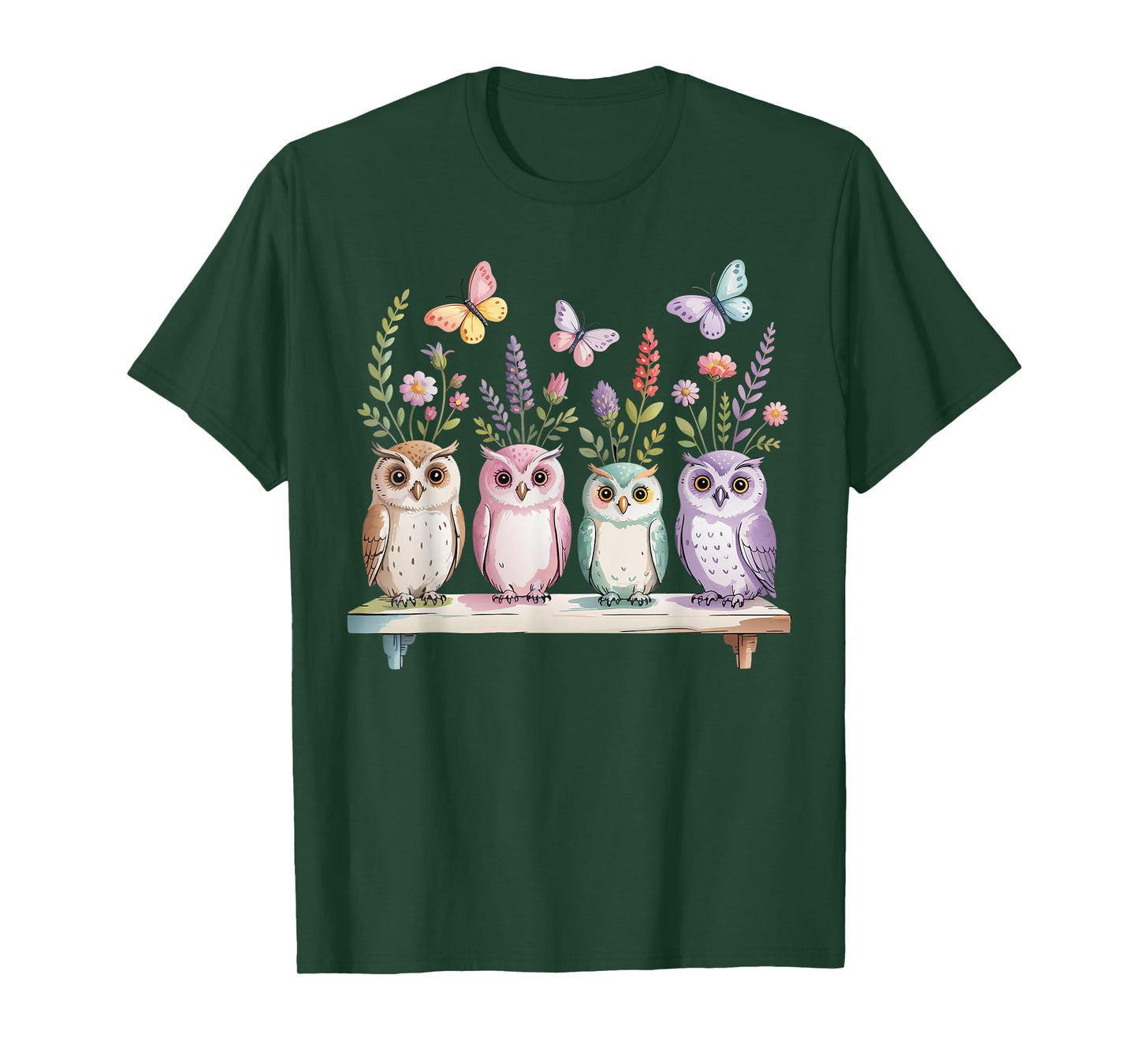 Cute Owl Lover Floral butterfly Nature Aesthetic Women Girls T-Shirt