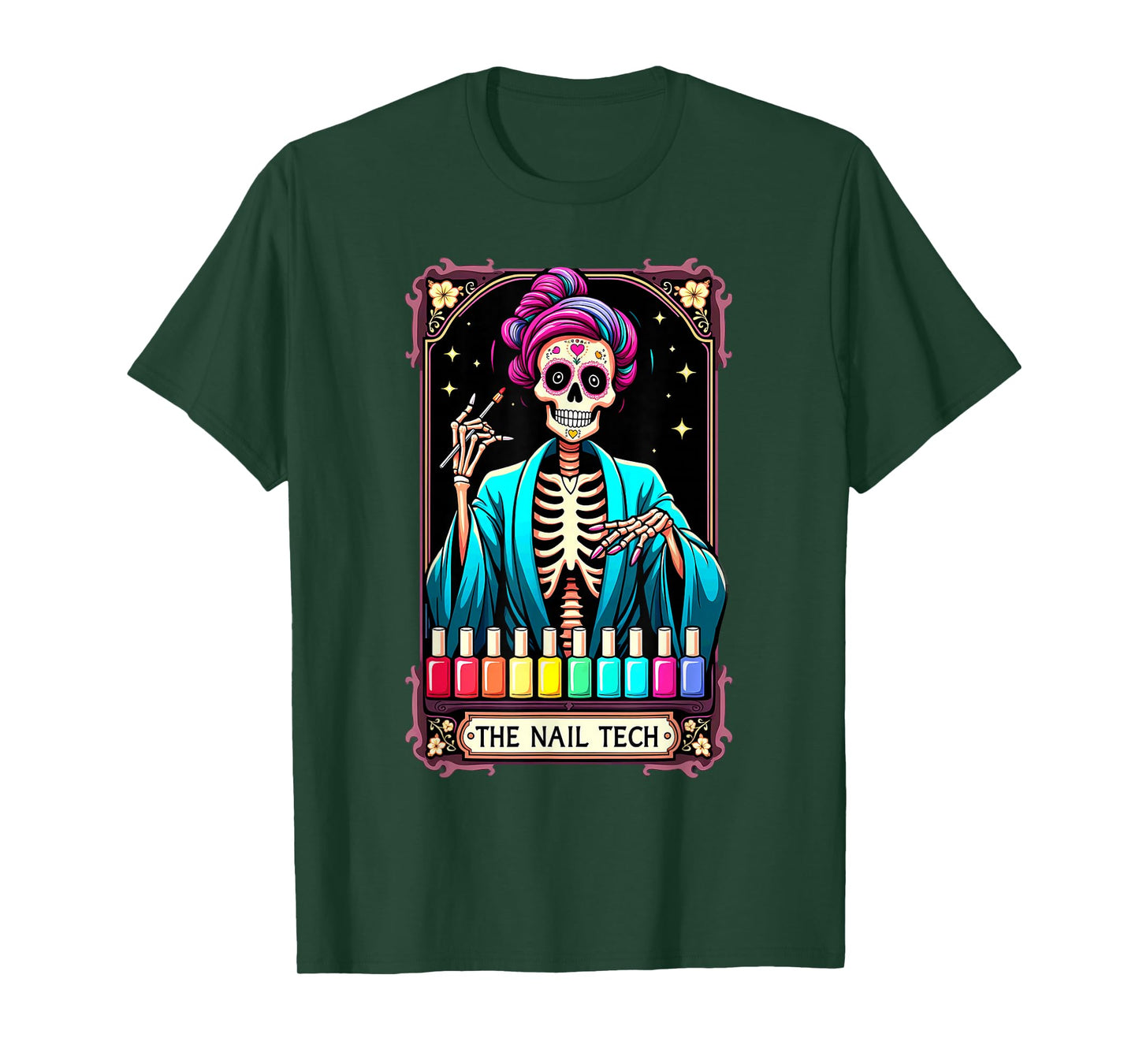 Tarot Card Nail Tech Skeleton Beautician Halloween T-Shirt