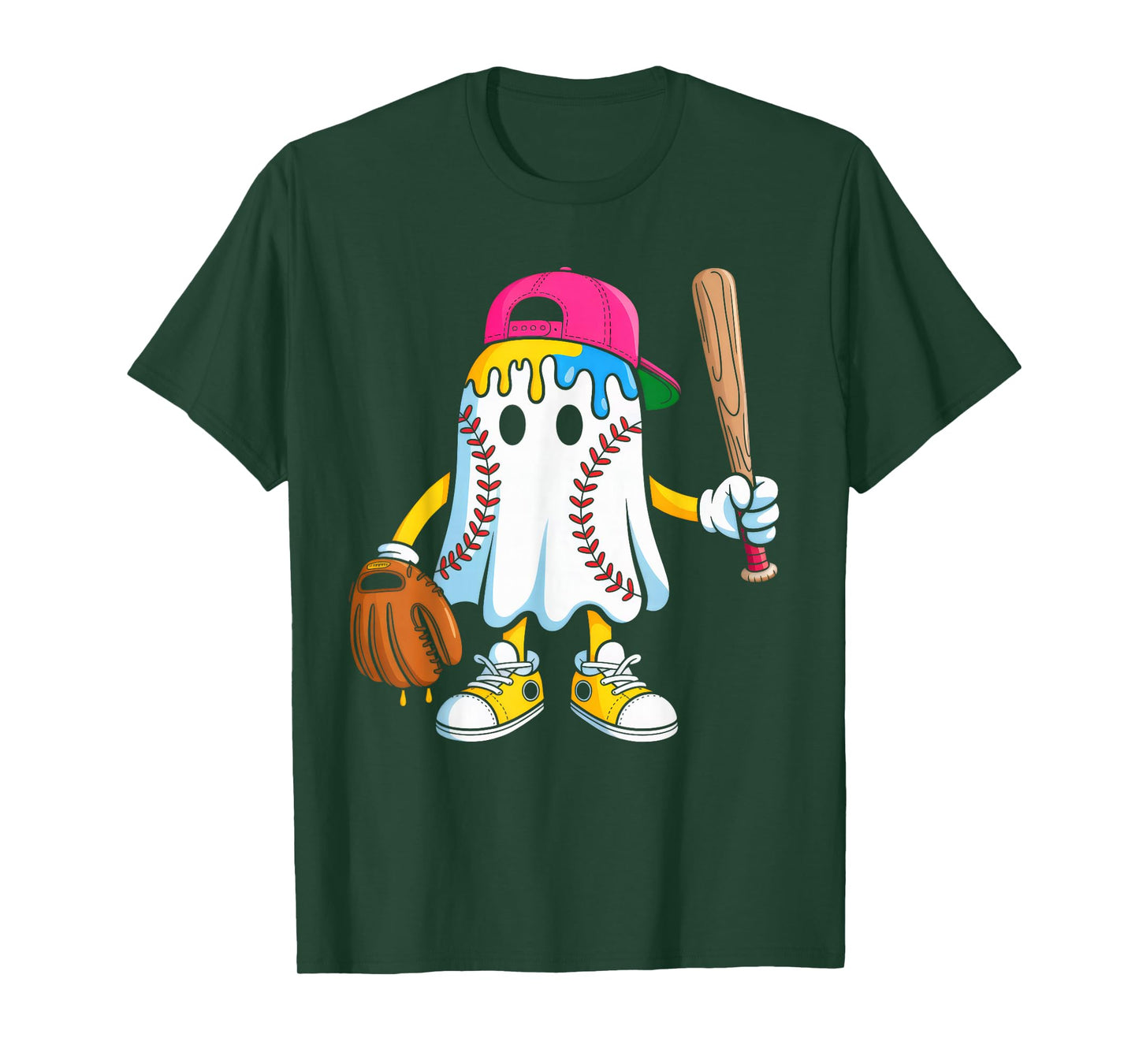 Ice Cream Drip Ghost Baseball Halloween Costume Boy Men Kids T-Shirt