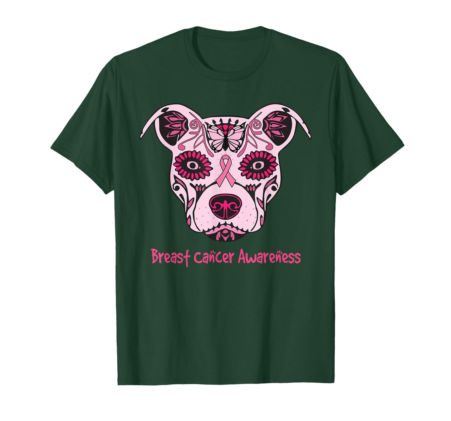 Sugar Pitbull Dog Breast Cancer Awareness Day Of The Dead Men Women Girls Kids T-Shirt