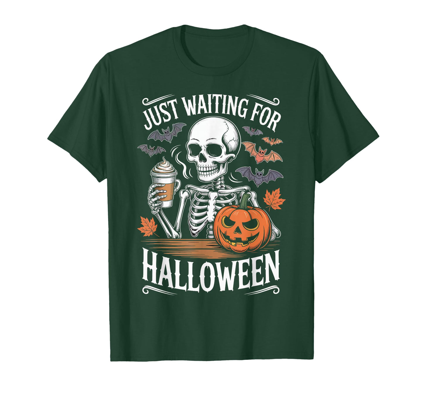Just Waiting for Halloween Skeleton Coffee Pumpkin T-Shirt