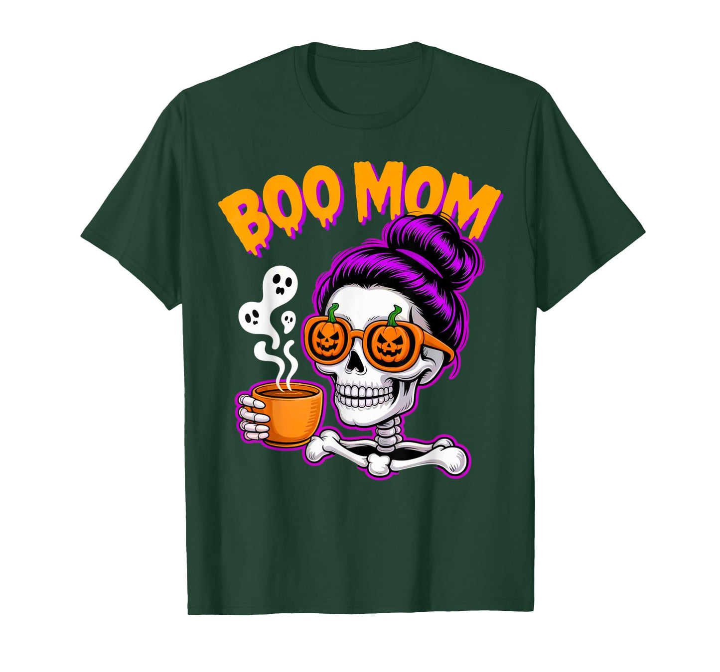 Boo Mom Halloween Costume Skeleton Messy Bun Mother Coffee T-Shirt