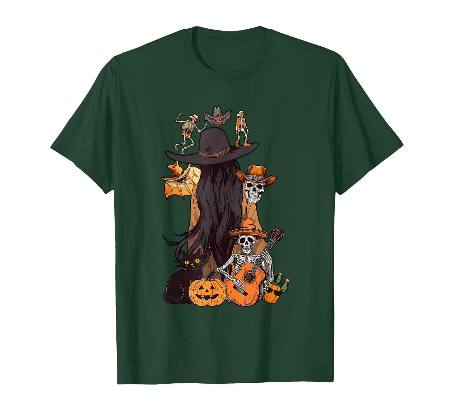Skeleton Western Collage Halloween Cowboy Pumpkin Ghost Wild T-Shirt