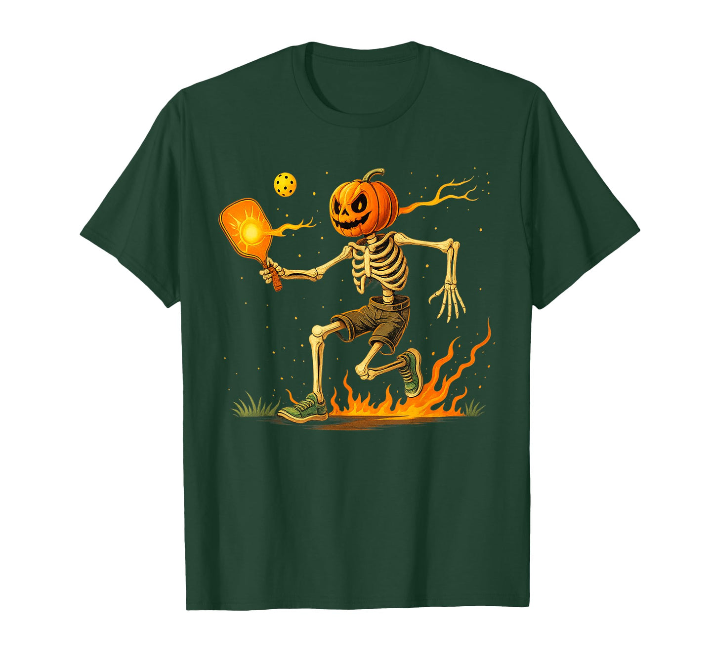 Pumpkin Head Skeleton Pickleball Halloween Spooky Sports T-Shirt
