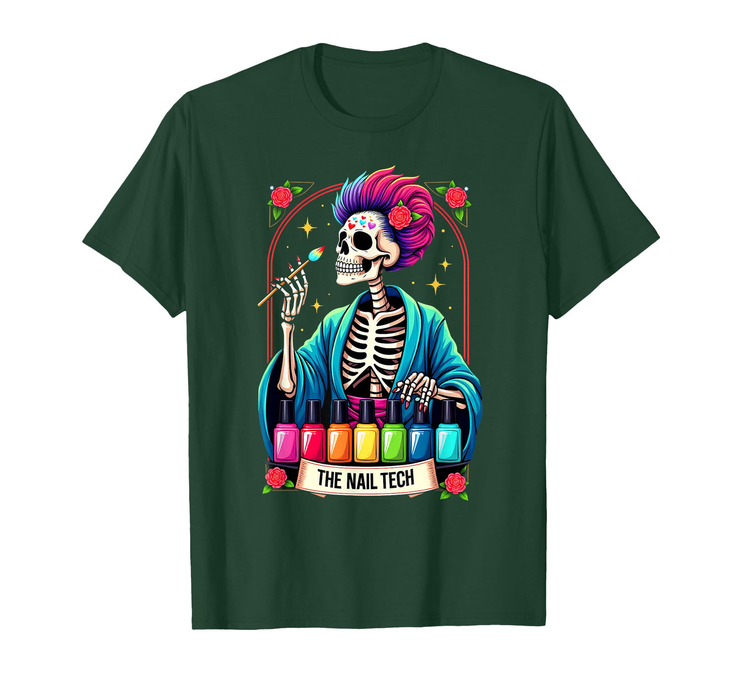 Tarot Card Nail Tech Skeleton Beautician Halloween T-Shirt