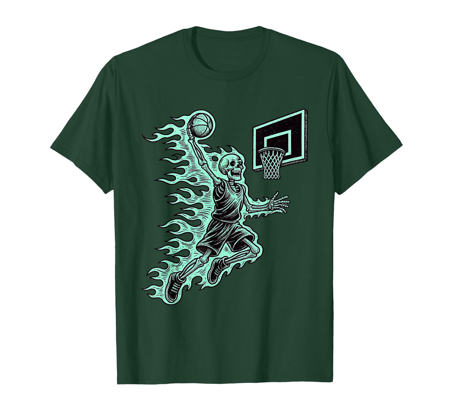 Skeleton Basketball Flaming Dunk Halloween Sport T-Shirt