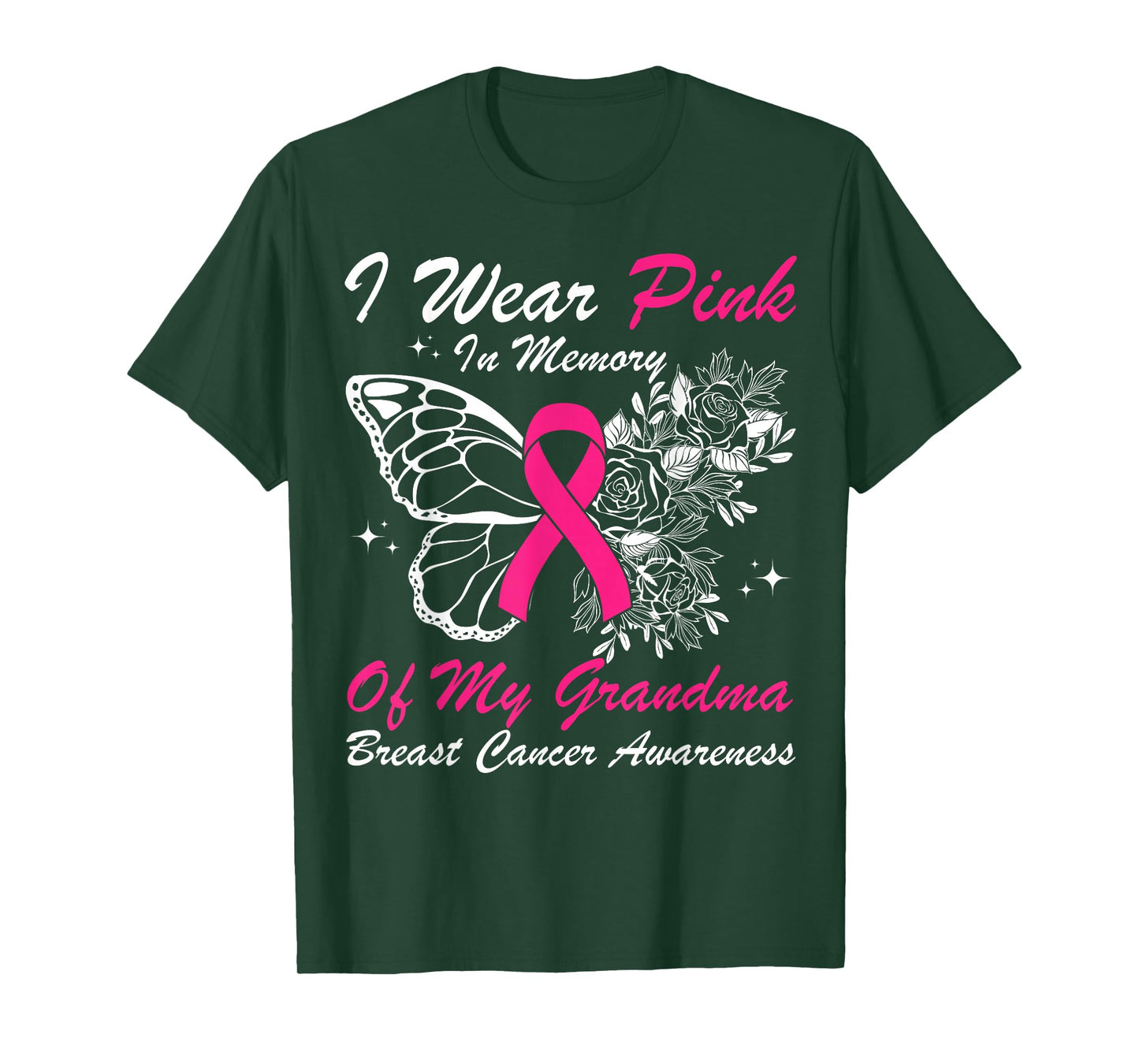 I Wear Pink In Memory Of My Grandma Butterfly Breast Cancer T-Shirt