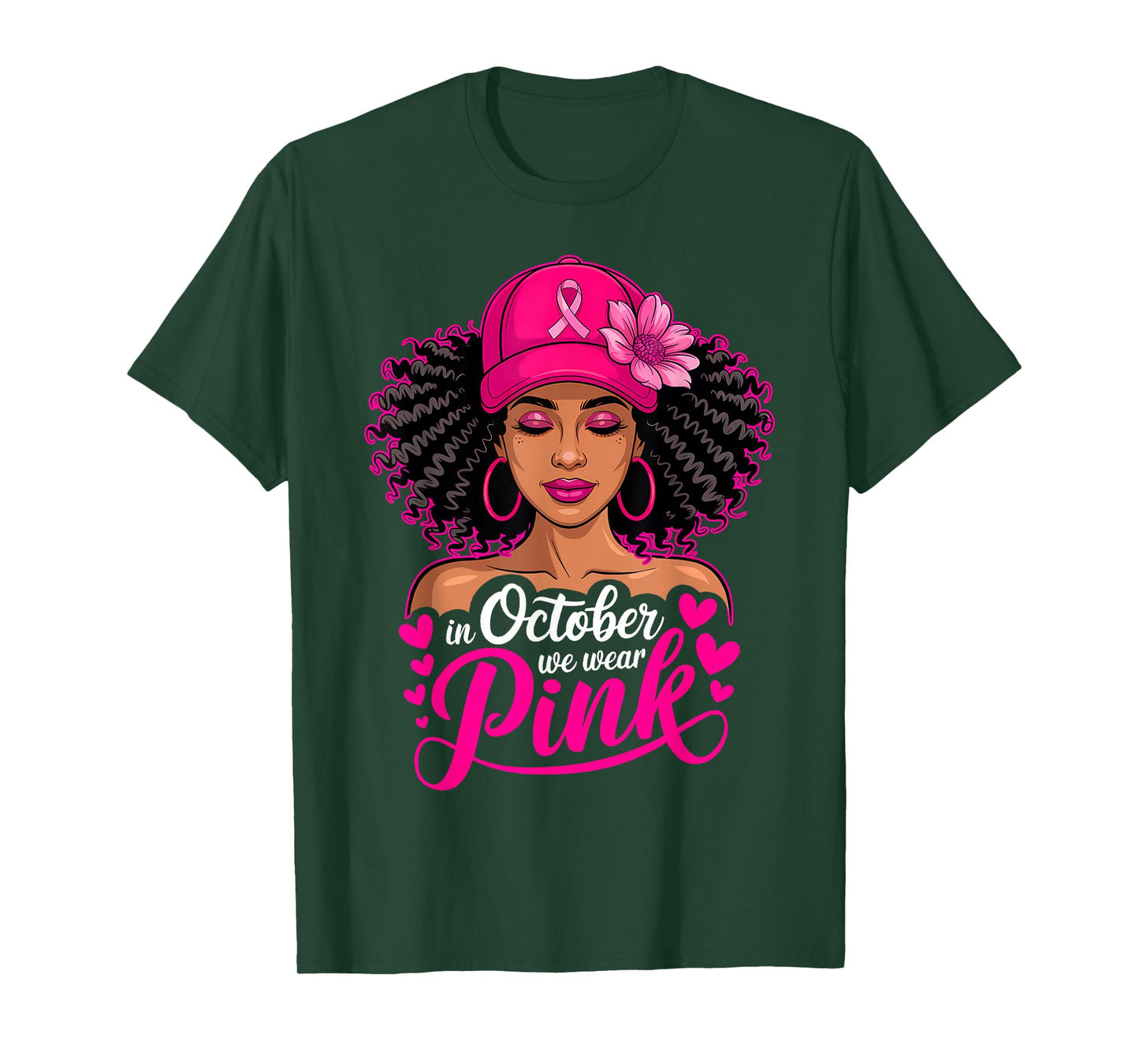 in October We Wear Pink Breast Cancer Afro American Women T-Shirt